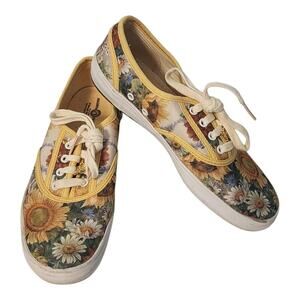 Bradford Exchange Lena Liu Sunflower Sneakers Shoes Butterfly Charm sz 6.5 NEW